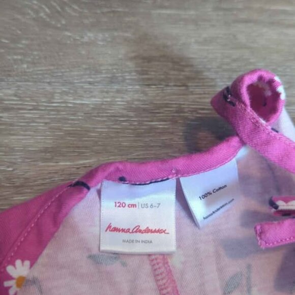 Hanna Andersson Pink Floral Pant Romper EUC Girls Sleeveless Jumpsuit Size 6/7 - Picture 3 of 6